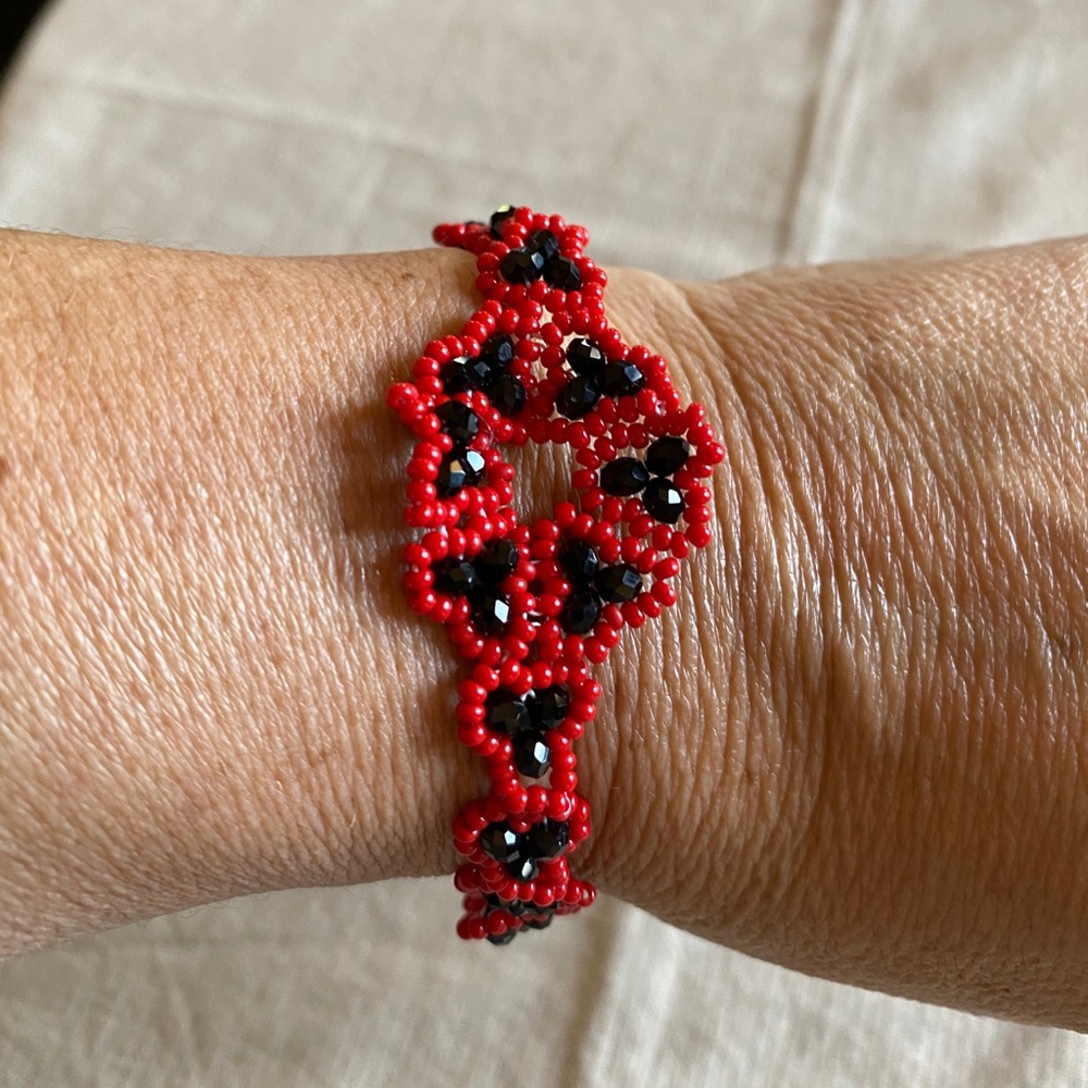 Hand beaded flower bracelet